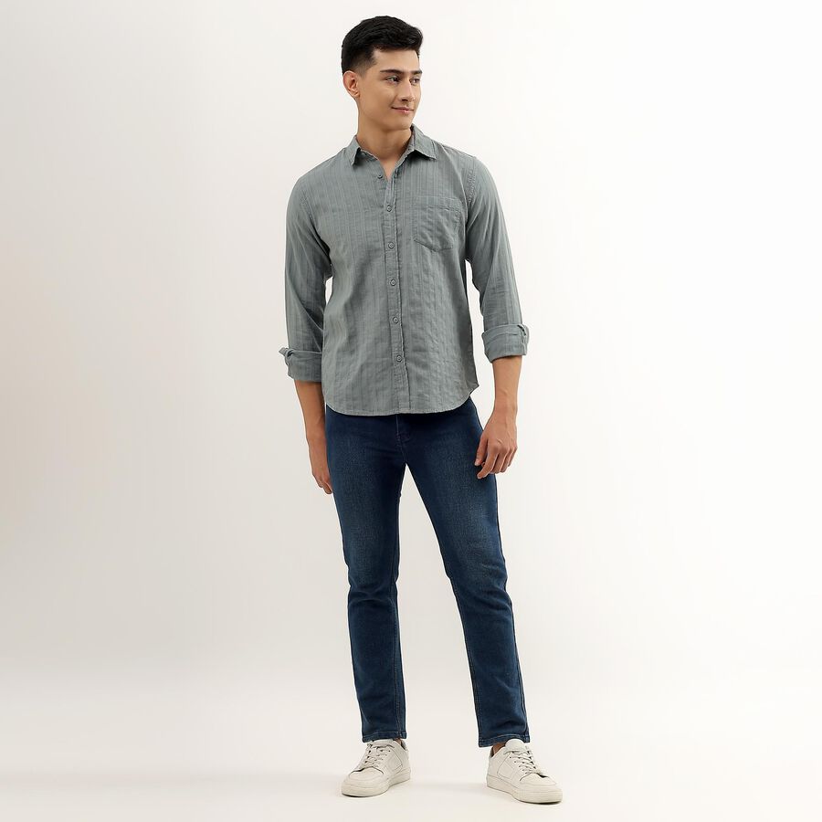 Men's Muted Sage Green Cotton Regular Collar Casual Shirt, Mid Blue, large image number null