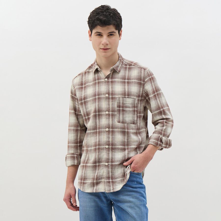 Men's Muted Brown Cotton Classic Casual Shirt, भूरा, large image number null