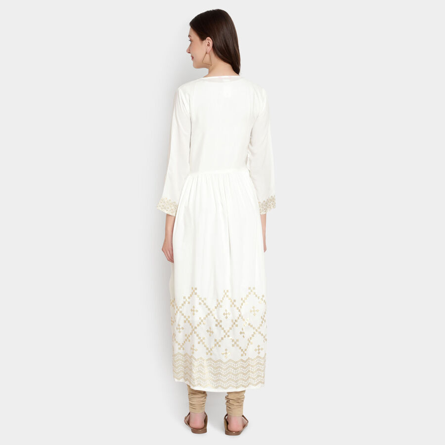 Solid 3/4Th Sleeves Kurta, Off White, large image number null