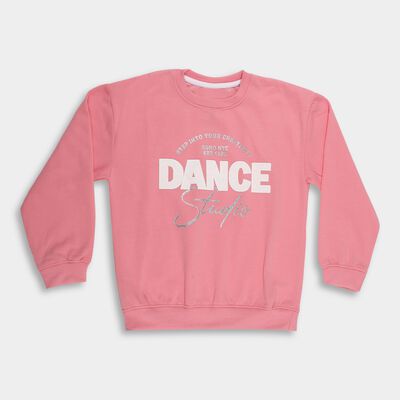 Girls Light Pink Crew Neck Casual Sweatshirt