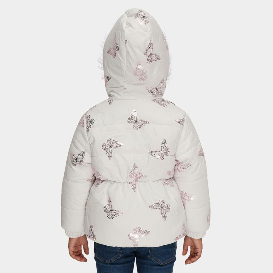 Girls' White Hooded Puffer Jacket, White, large image number null