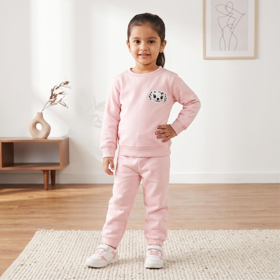 Girls Pink Round Neck Lounge Hipster Set, हल्का गुलाबी, large