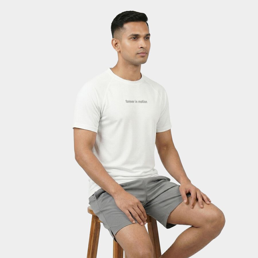 Men's White Round Neck Athleisure T-Shirt, White, large