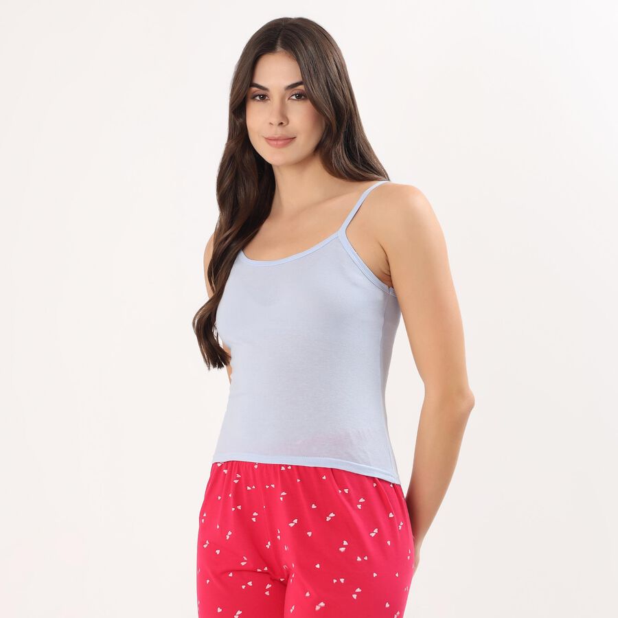 Women's White Cotton V-Neck Classic Slip, Light Blue, large