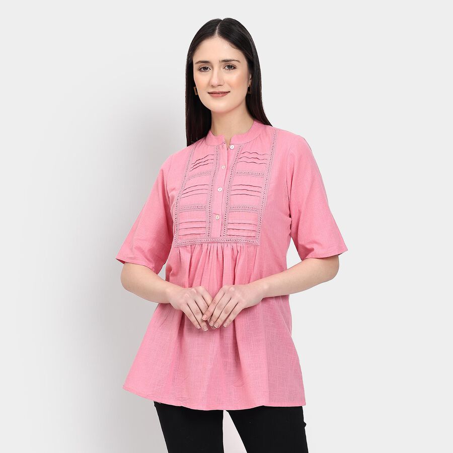 Ladies' 100% Cotton Kurti , गुलाबी, large