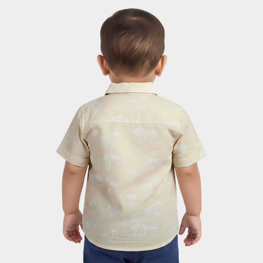 Infants Yellow Cotton Half Sleeve Round Casual Shirt, Yellow, large