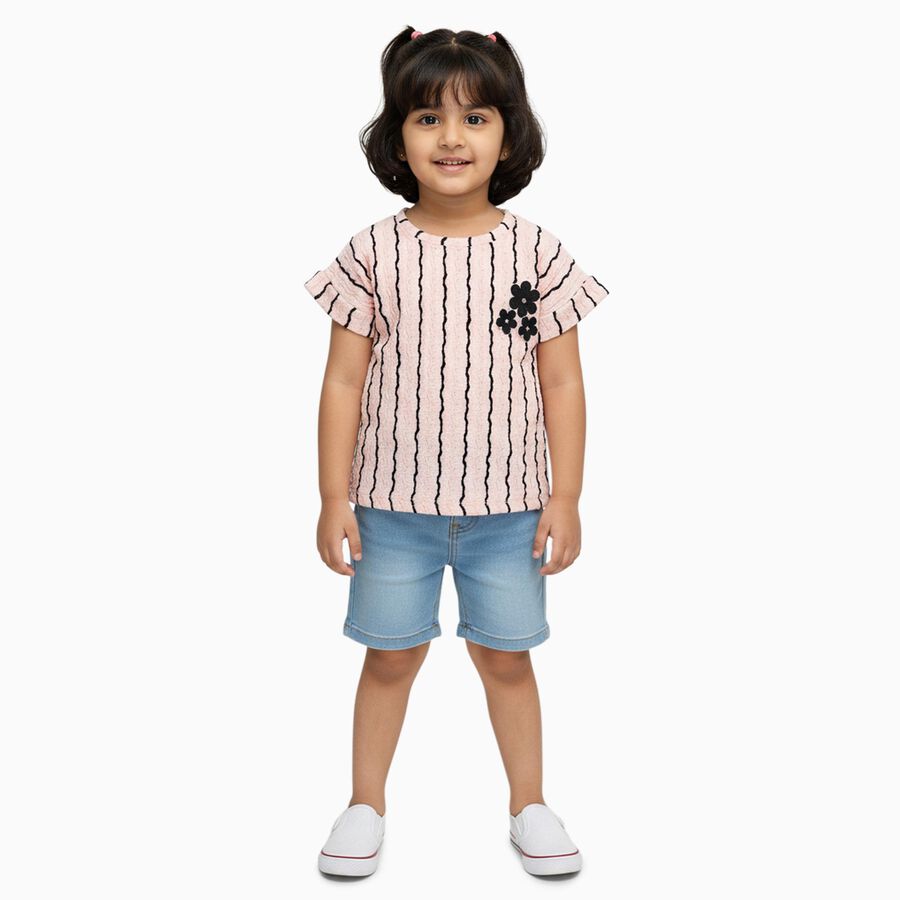 Girls Light Pink Round Neck Casual T-Shirt, Light Pink, large
