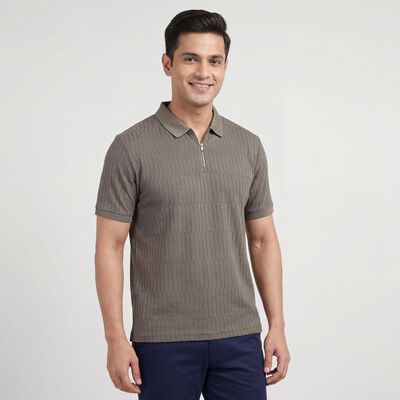 Men's Olive Polo Collar Casual T-Shirt