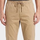 Men's Beige Slim Fit Drawstring Chino Trousers, गहरा पीला, small