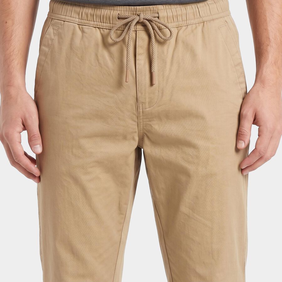 Men's Beige Slim Fit Drawstring Chino Trousers, गहरा पीला, large