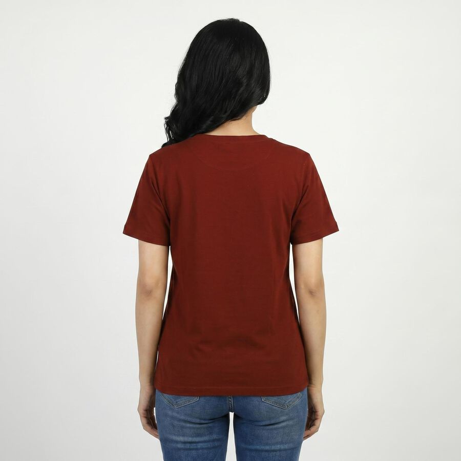 Women's Red Round Neck Casual T-Shirt, Rust, large