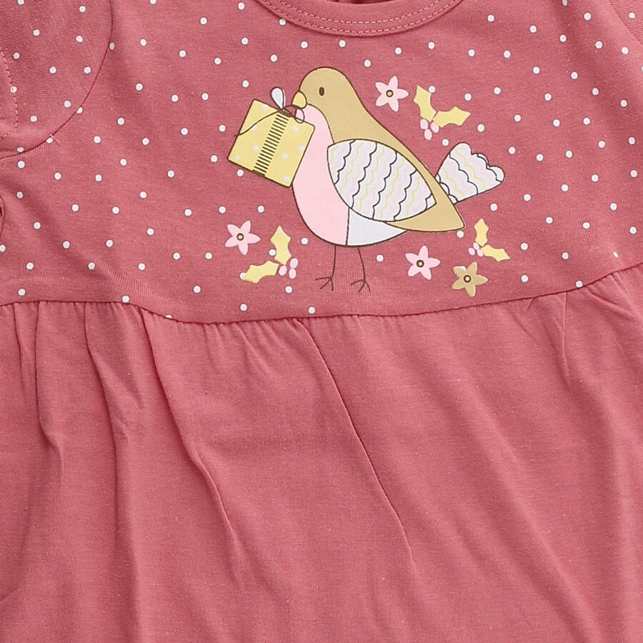 Infants' Pink Regular Fit Peter Pan Collar Cotton Frock, Light Pink, large
