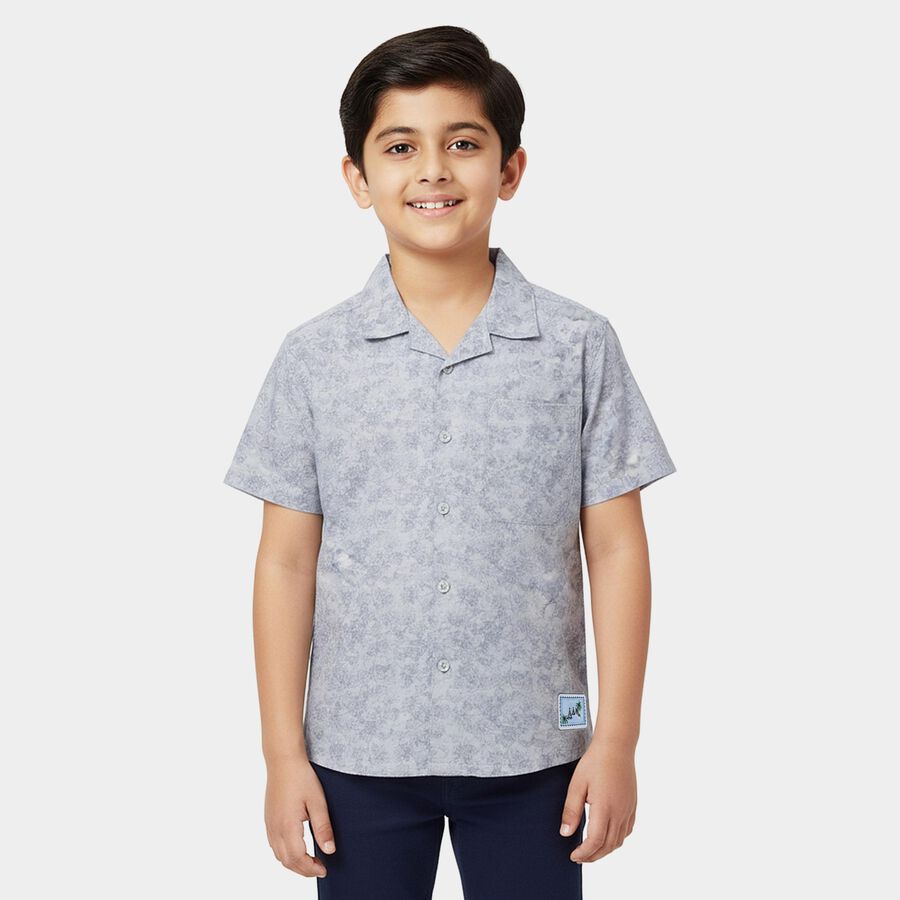 Boys' Blue Cotton Half Sleeve Classic Collar Checked Casual Shirt, Mid Blue, large