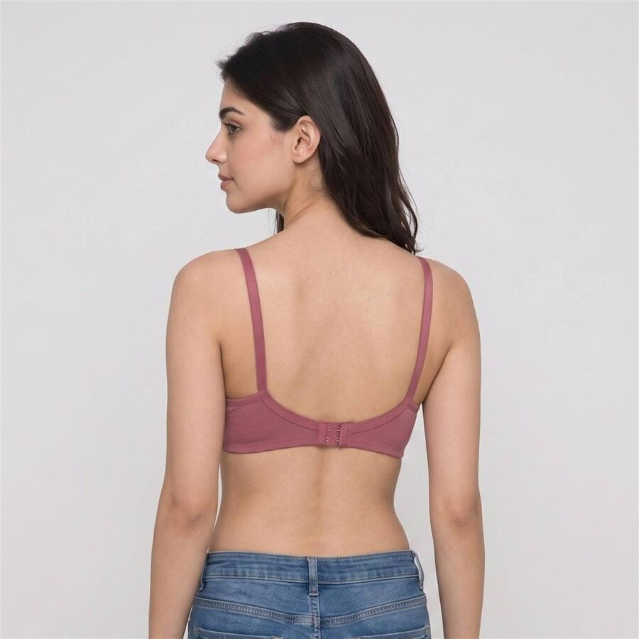 Women's Purple Cotton Blend V Neck T-Shirt Bra, Purple, large