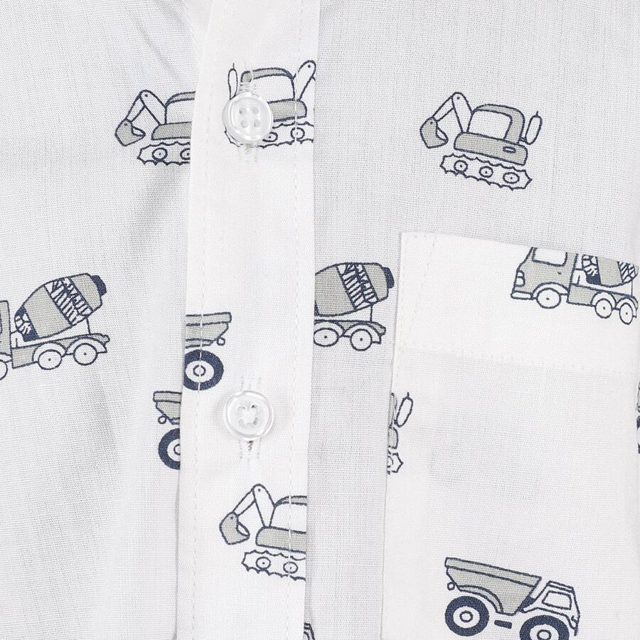 Boys' Rich Eggshell White Printed Classic Casual Shirt, सफ़ेद, large image number null