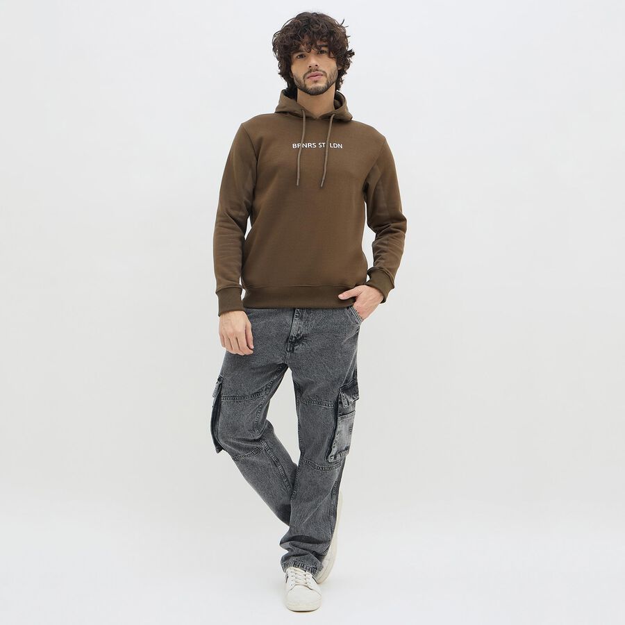 Men's Dark Brown Hooded Casual Sweatshirt, भूरा, large image number null