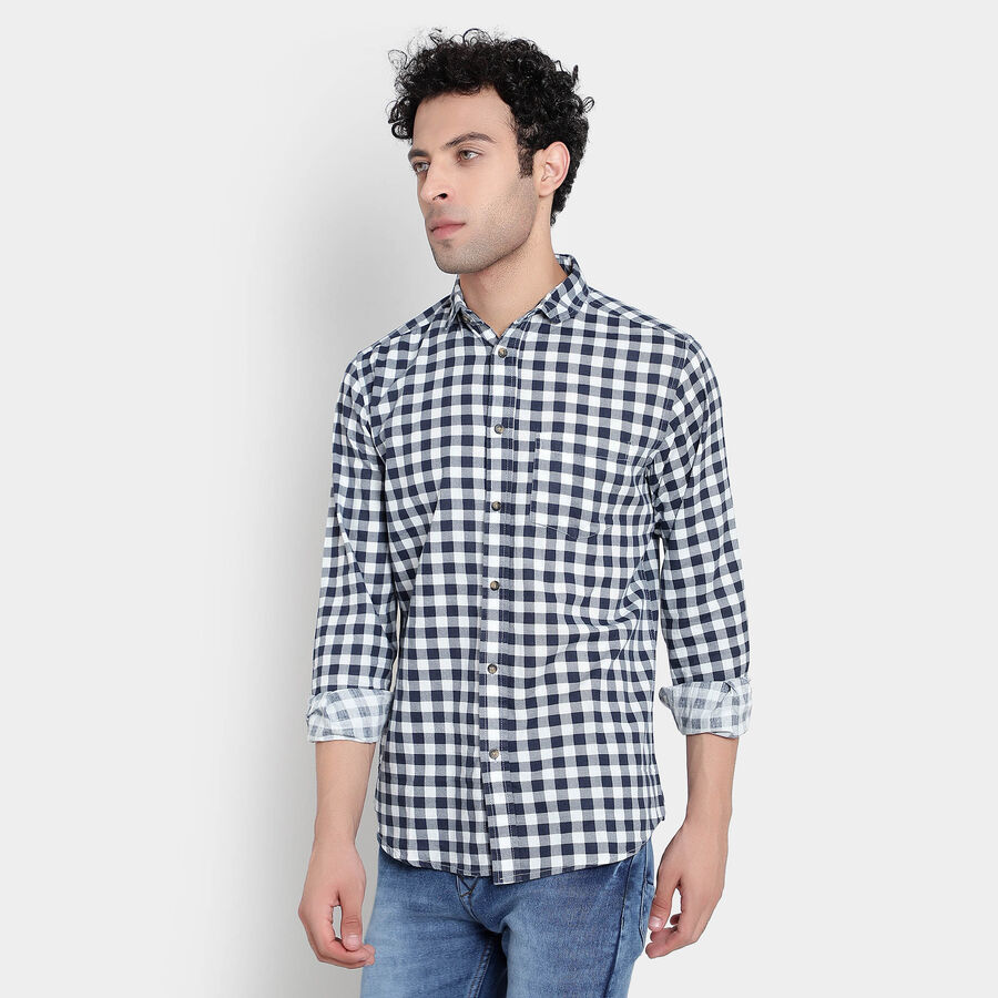 Cotton Checks Casual Shirt, Navy Blue, large image number null