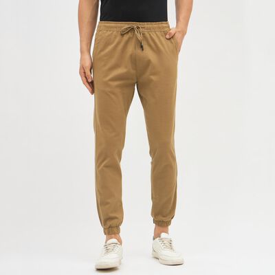 Men's Camel Brown Slim Fit Jogger Trousers
