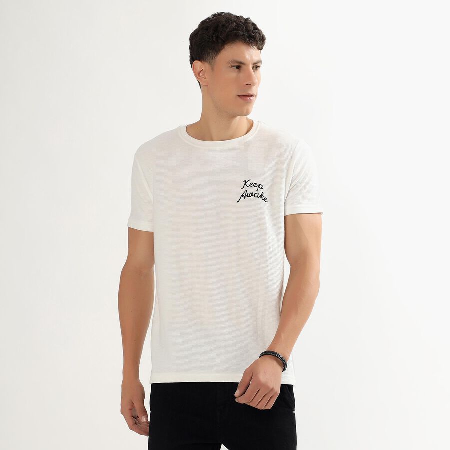 Men's Off White Round Neck Casual T-Shirt, ऑफ व्हाइट, large image number null