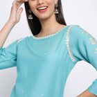 Embroidered Flared 3/4th Sleeves Kurta, Mid Blue, small image number null