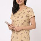 Women Beige Round Neck T-Shirt Style Nighty, Beige, small