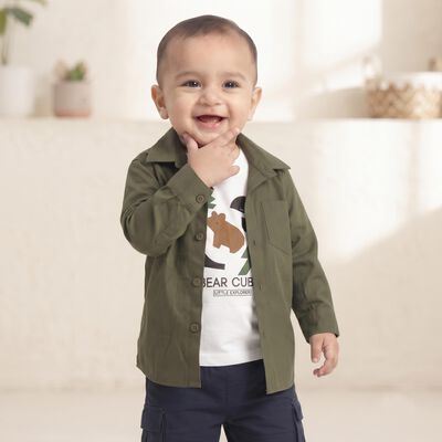 Infants' Olive Green Cotton Regular Fit Shirt