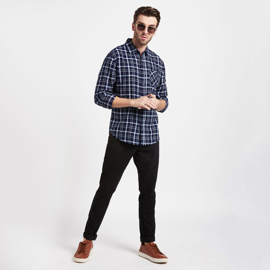 Cotton Checks Casual Shirt, गहरा नीला, large image number null