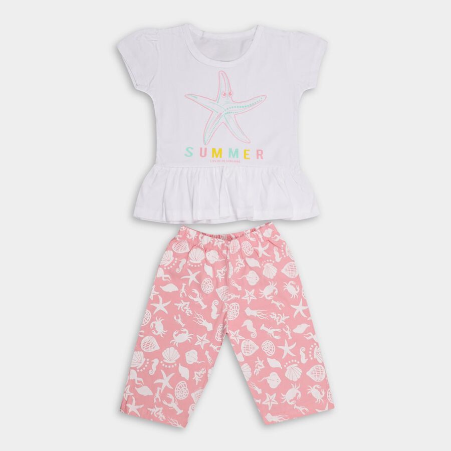 Girls' 100% Cotton Capri Set, Light Pink, large image number null