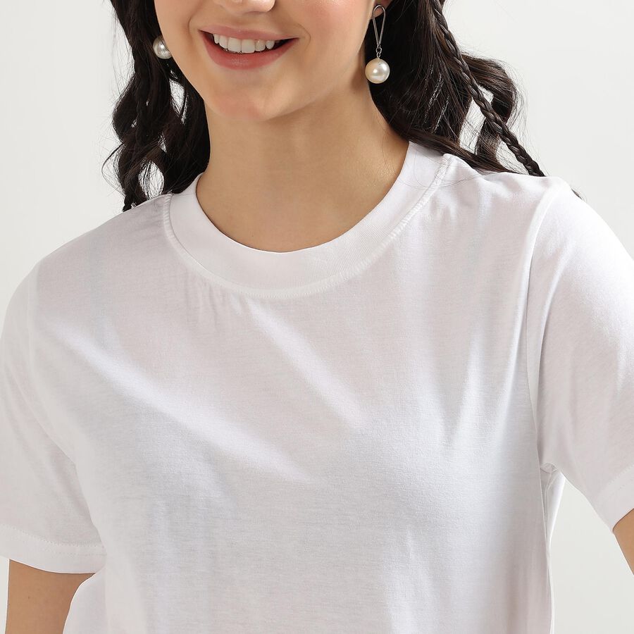 Women's Bright Snow White Cotton Round Neck T-Shirt, White, large image number null