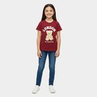 Girls Maroon Cotton Crew Neck Casual T-Shirt, वाइन, small