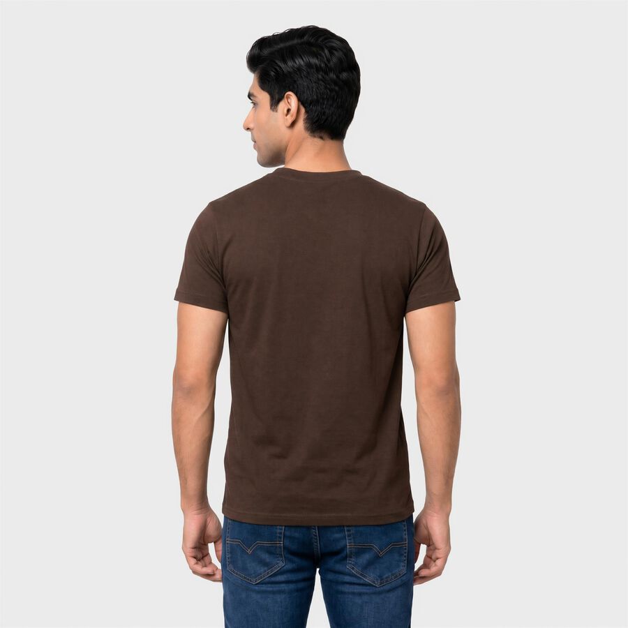 Men's Brown Round Neck Regular T-Shirt, Brown, large