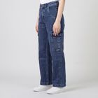 Women's Blue Relaxed Fit Cargo Jeans, Mid Blue, small