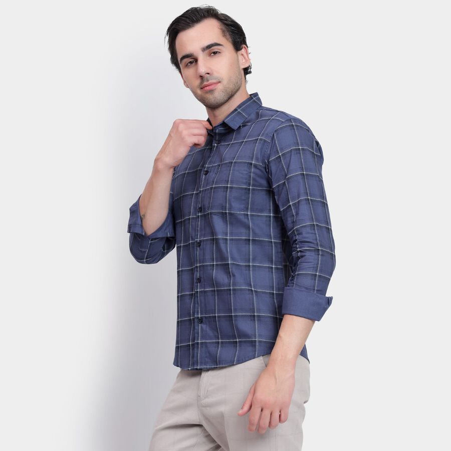 Men's 100% Cotton Casual Shirt, मध्यम नीला, large image number null