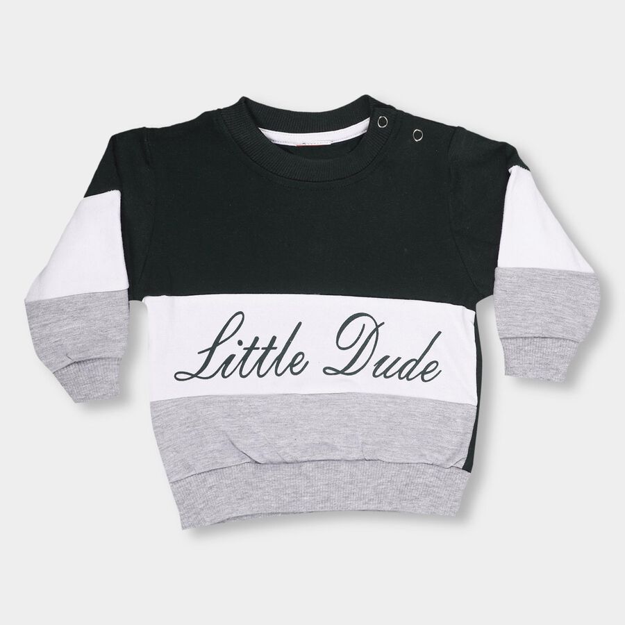 Infants Dark Green Cotton Crew Neck Casual Sweatshirt, गहरा हरा, large image number null