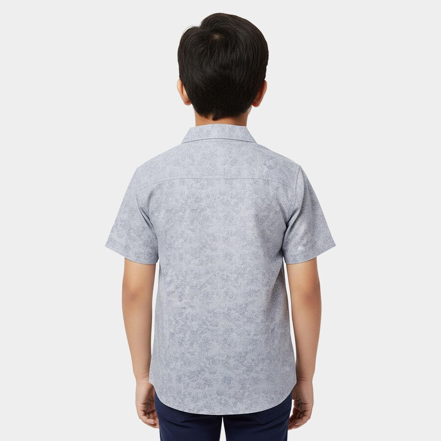 Boys' Blue Cotton Half Sleeve Classic Collar Checked Casual Shirt, Mid Blue, large