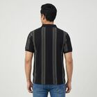 Men Black Collared Casual T-Shirt, Black, small