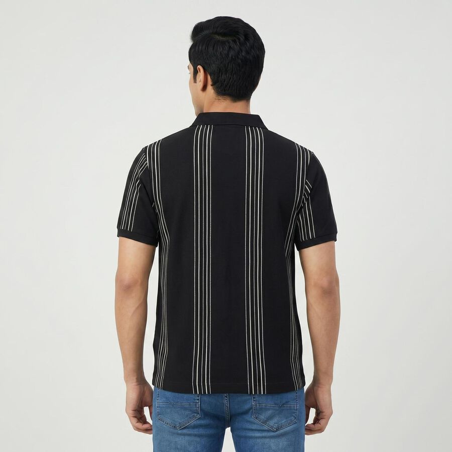 Men Black Collared Casual T-Shirt, Black, large