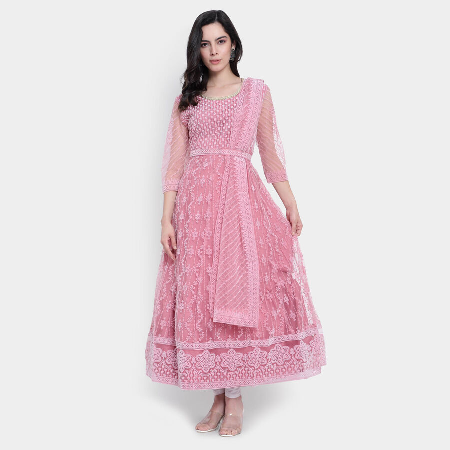 All Over Print 3/4th Sleeves Flared Kurta, Pink, large image number null