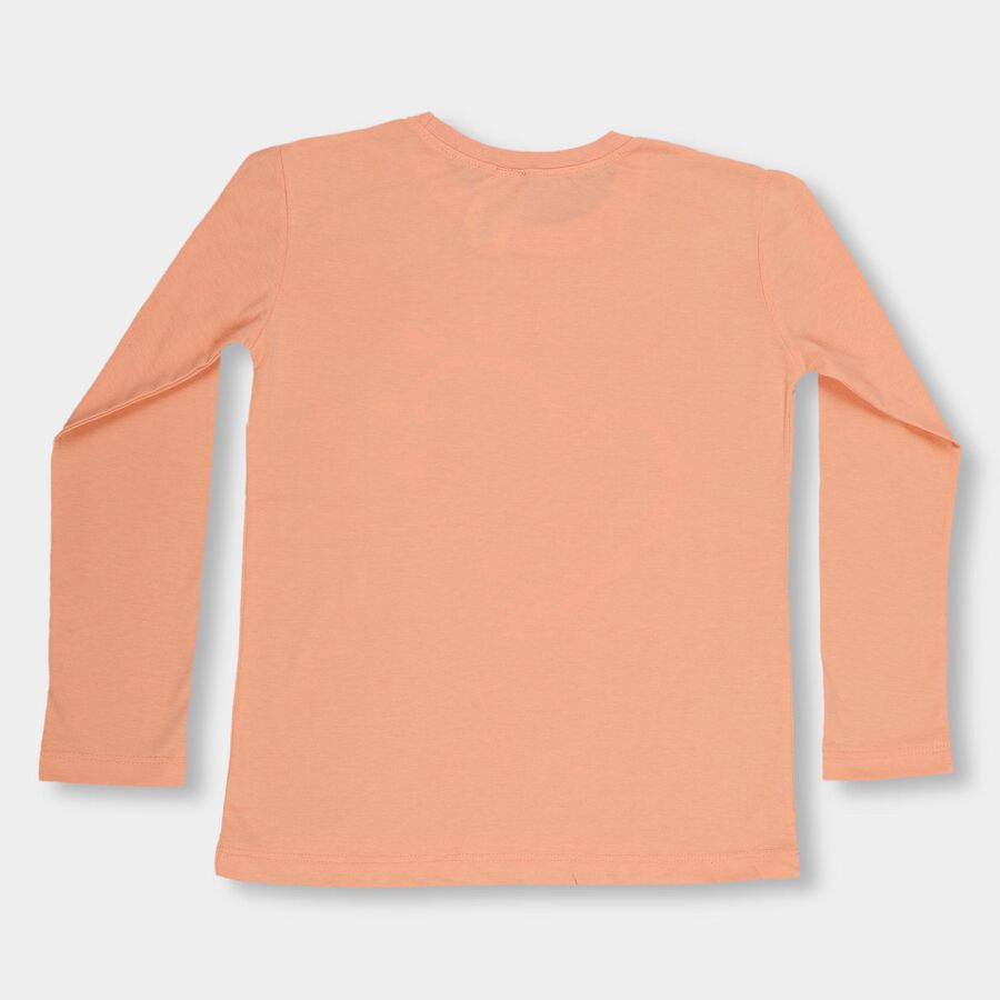 Girls' Soft Peach Round Neck Casual Full Sleeve Top, Peach, large image number null