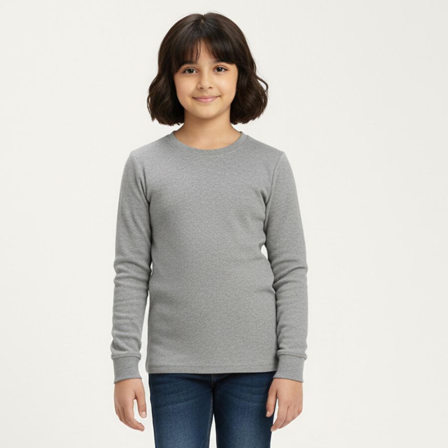 Girls Light Grey Round Neck Thermal Upper, Light Grey, large image number null