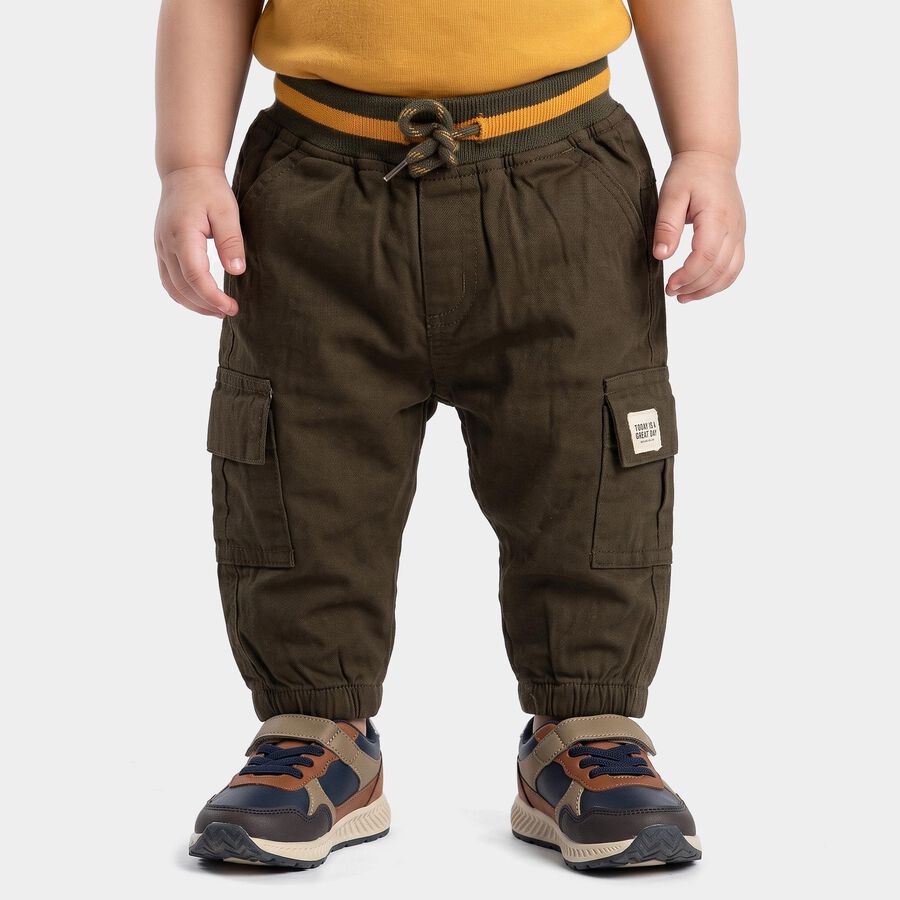 Infants' Olive Green Regular Fit Cargo Jogger Trousers, ओलिव, large