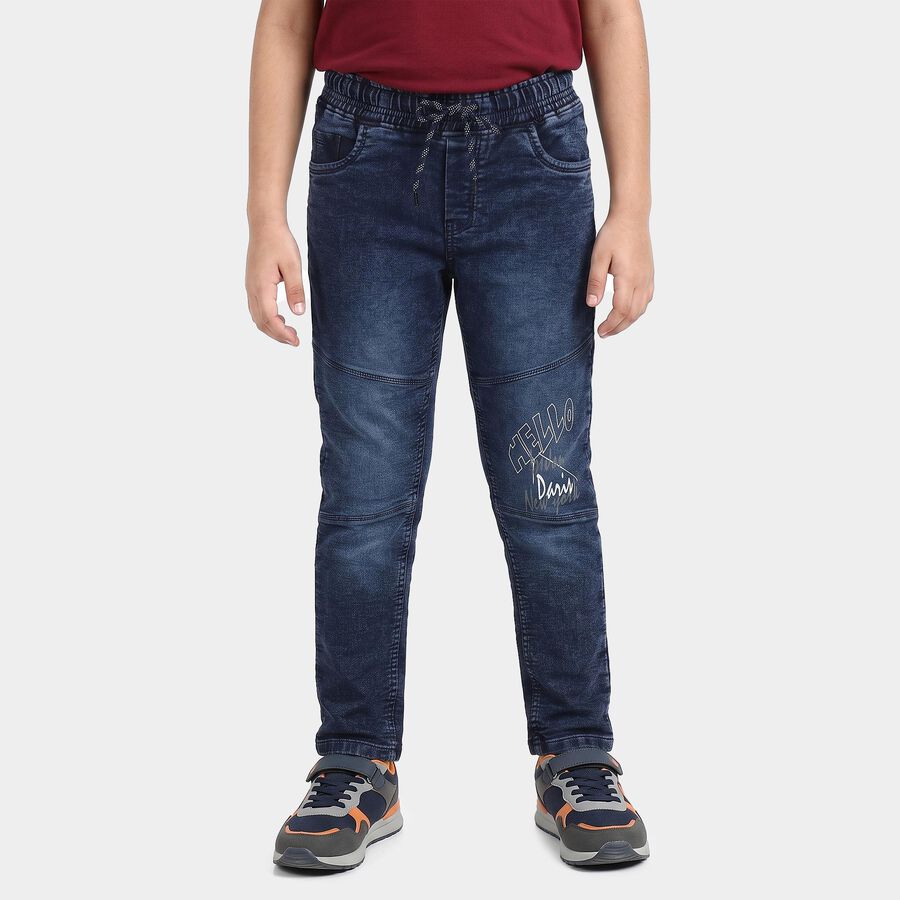 Boys' Blue Slim Fit Printed Jeans, Mid Blue, large