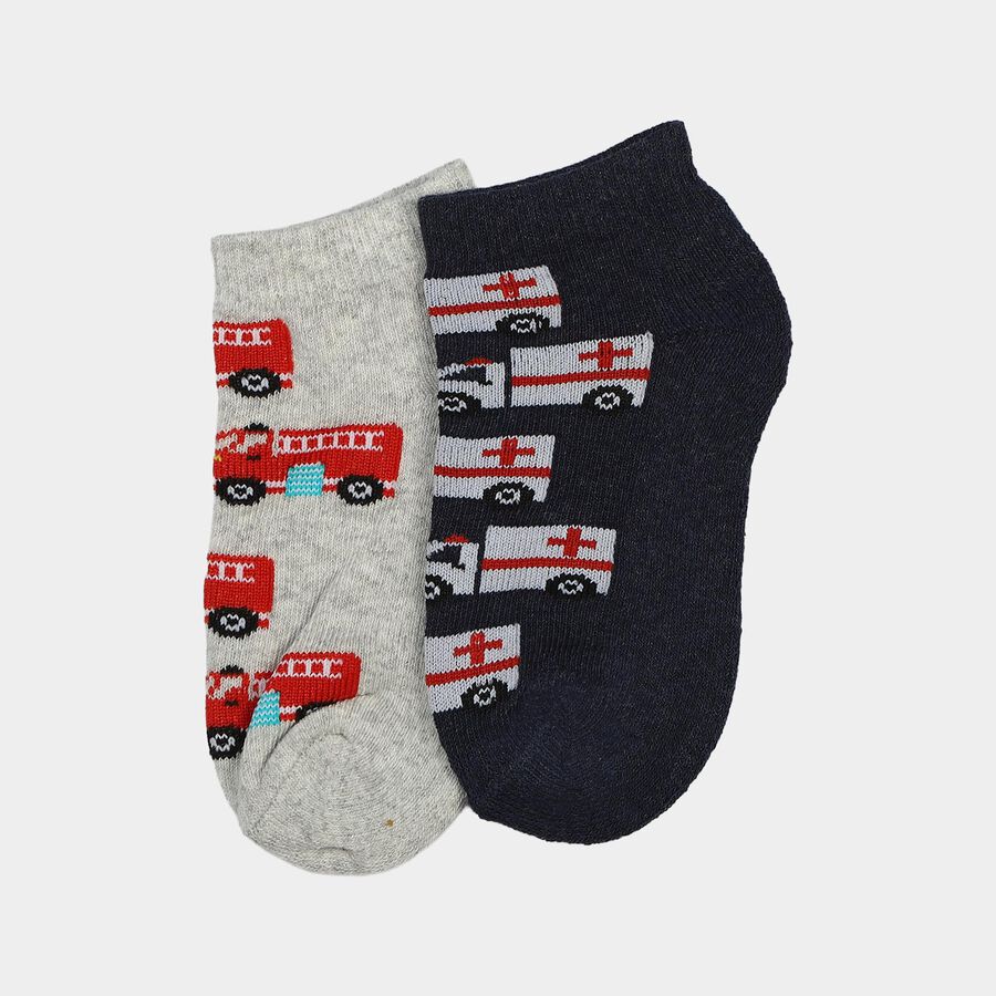 Boys' Regular Fit Ankle Length Pack of 2 Socks ( Grey, Blue ), मिश्रित हल्का ग्रे, large