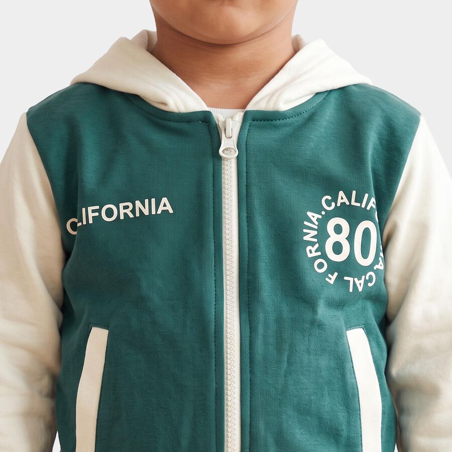 Boys' Teal Blue Hooded Neck Graphic Baba Suit, Teal Blue, large