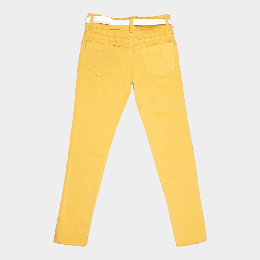 Girls Solid Buttoned Trousers, Mustard, large image number null