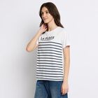 Ladies'  Stripes Round Neck T-Shirt, सफ़ेद, small image number null