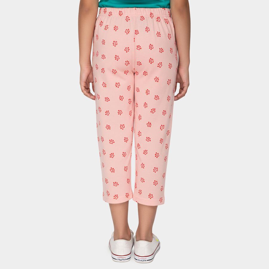 Girls Pink Straight Fit Printed Capri, गुलाबी, large