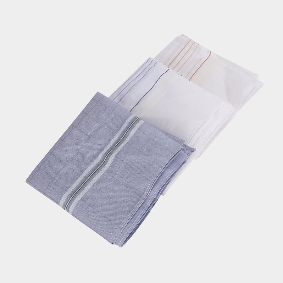 Men's Multicolour Striped and Checked Pack of 3 Handkerchief, गहरा ग्रे, large