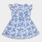 Girls' 100% Cotton Frock, मध्यम नीला, small