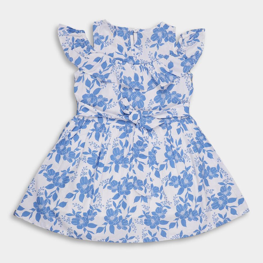Girls' 100% Cotton Frock, मध्यम नीला, large